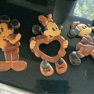 RARE, VINTAGE, DISNEY - INTARSIA WOOD CARVING, WALL DECOR, Set Of 3